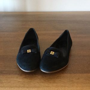 Tory Burch Black Suede Smoking Loafer